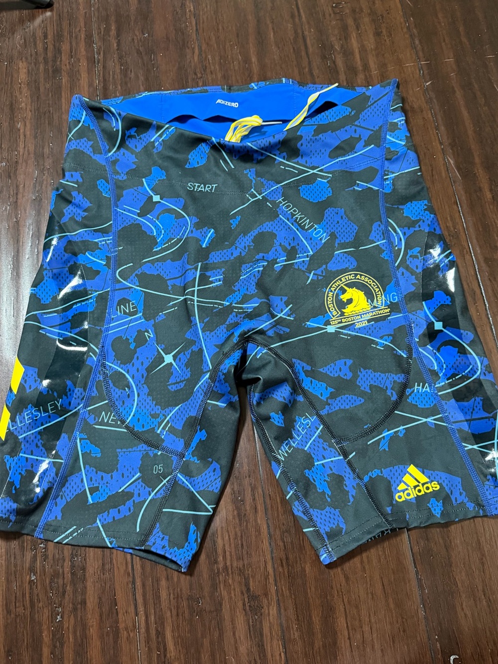 Adidas Boston Marathon 2021 ADIZERO Blue Short Tights Primeblue Running L